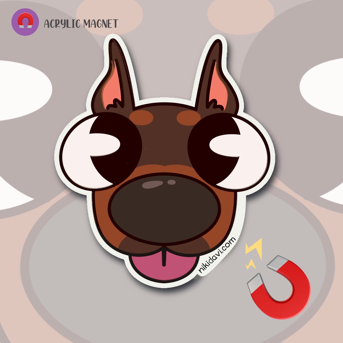 Derpy Dobermann Dog Acrylic Magnet