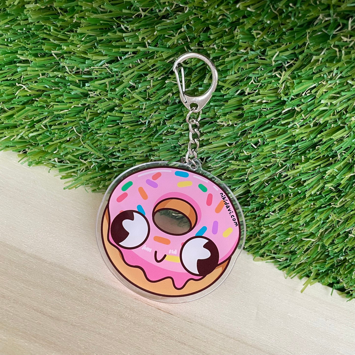 Glazed pink donut derpy keychain cartoon Niki Davi