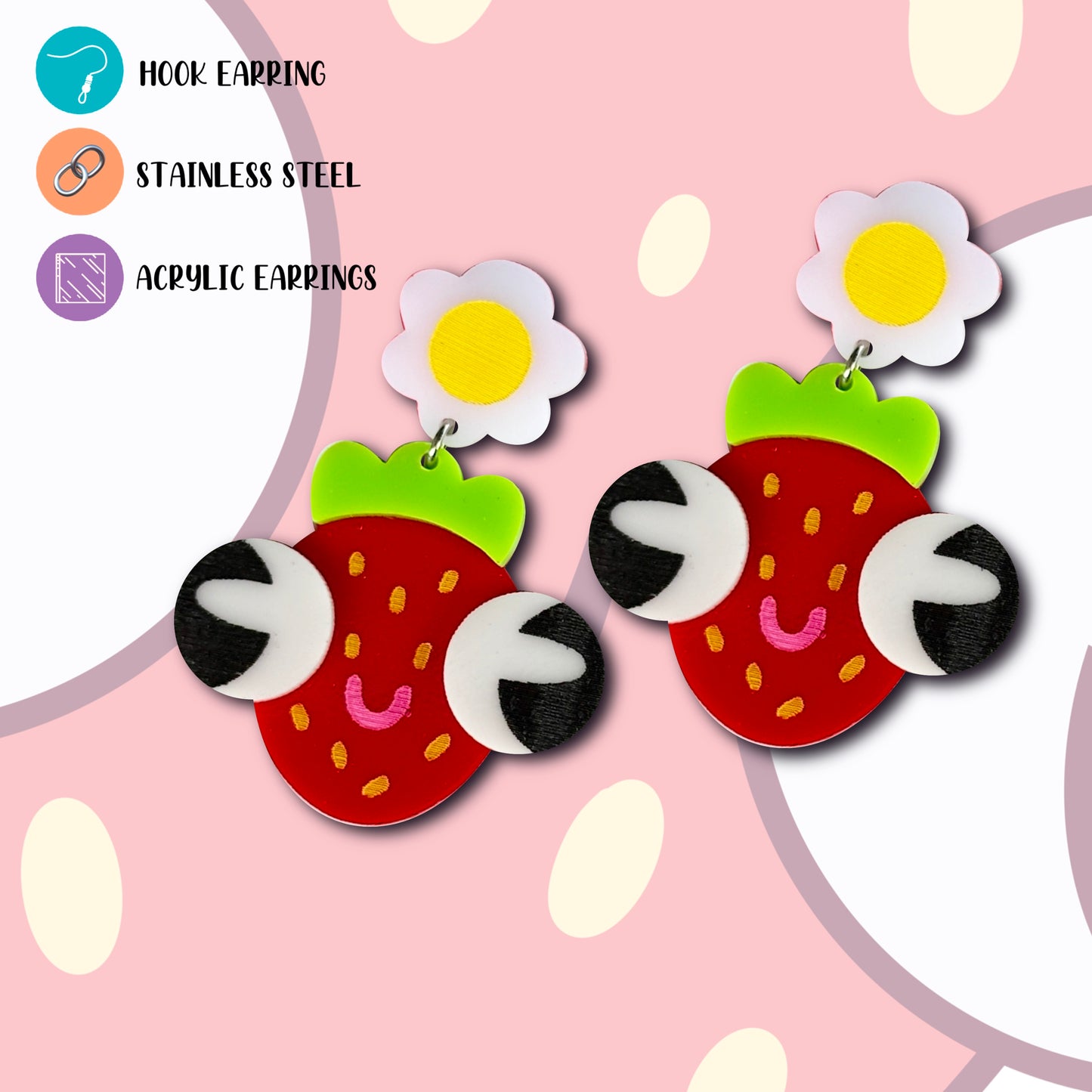 Derpy strawberry Acrylic Earrings