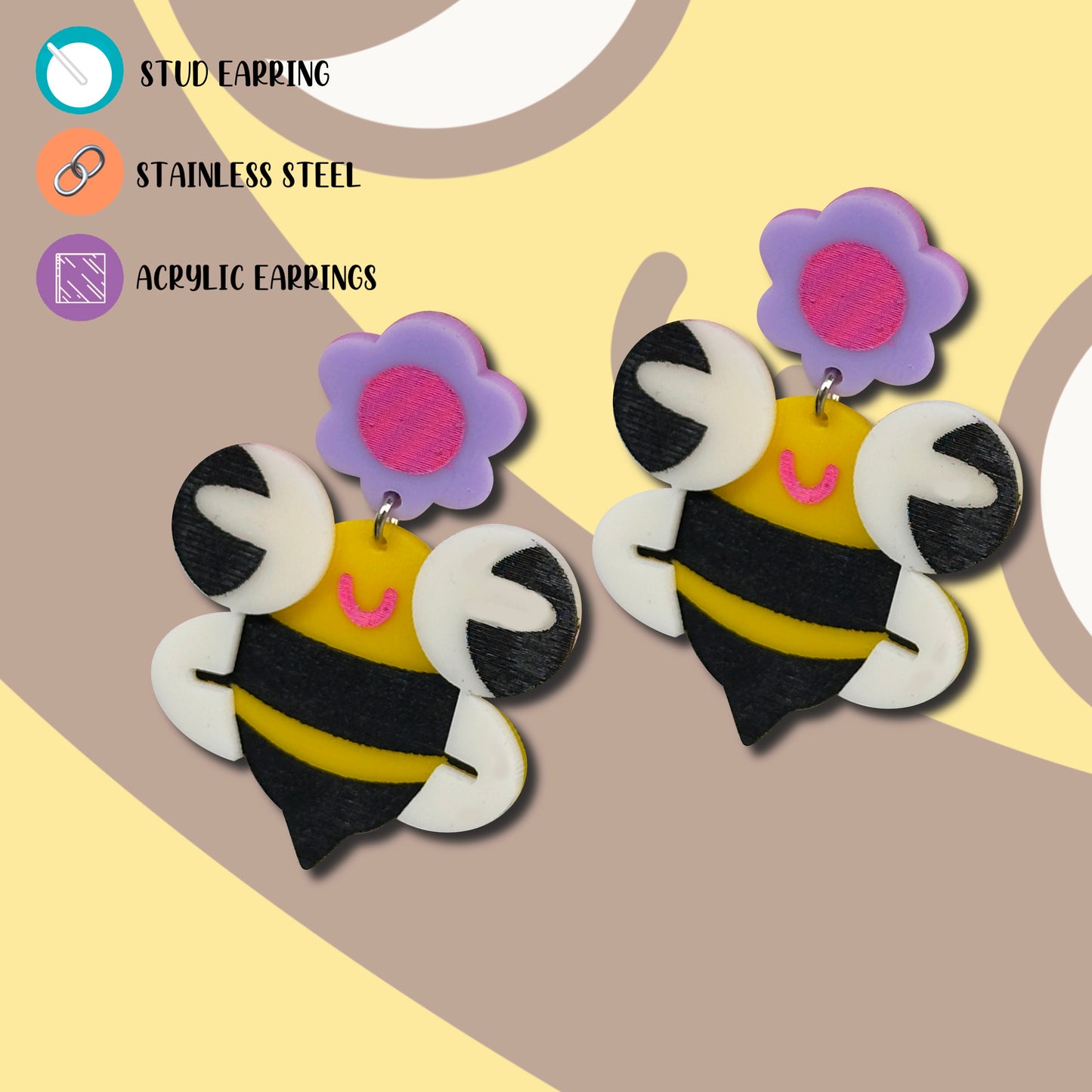 Derpy bee Acrylic Earrings