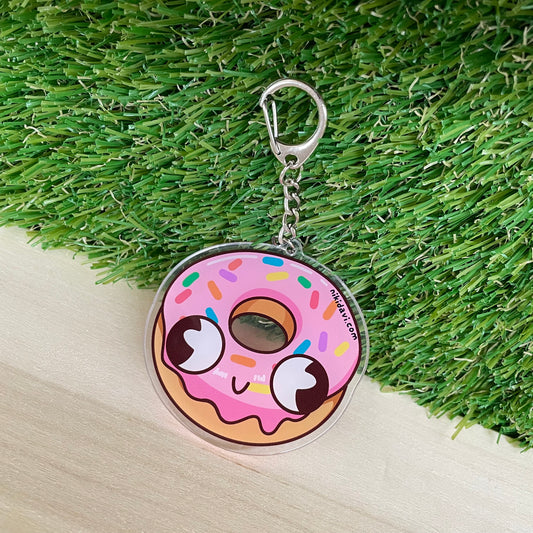 Glazed pink donut derpy keychain cartoon Niki Davi 