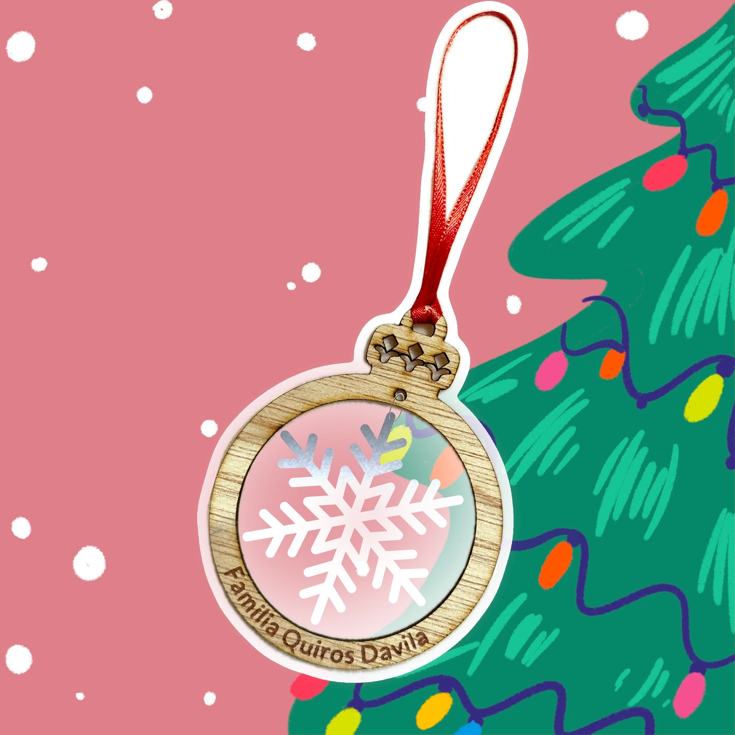 Adorno Navideño Personalizado con Apellidos de la Familia