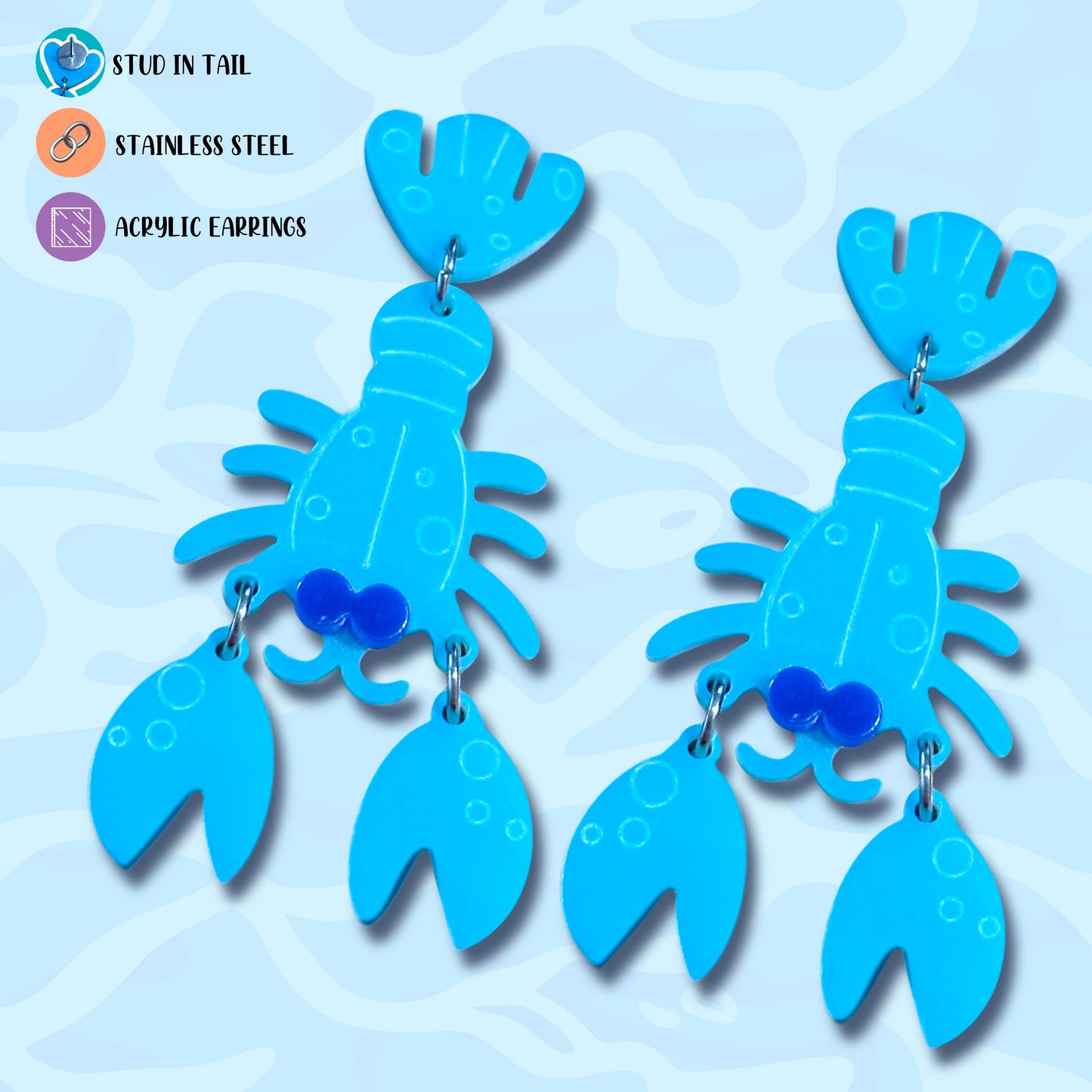 Larry the blue Crawfish Acrylic Earrings