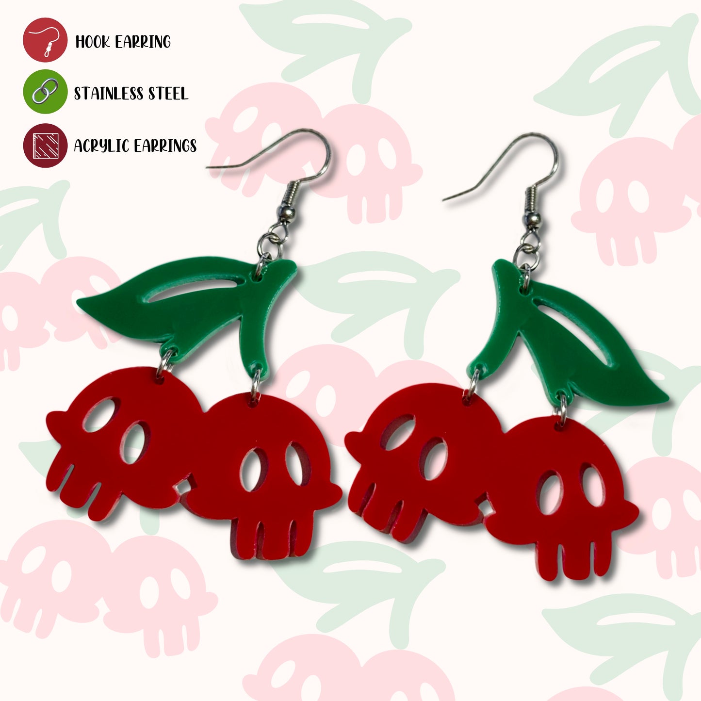 Cherry Skull Acrylic Earrings