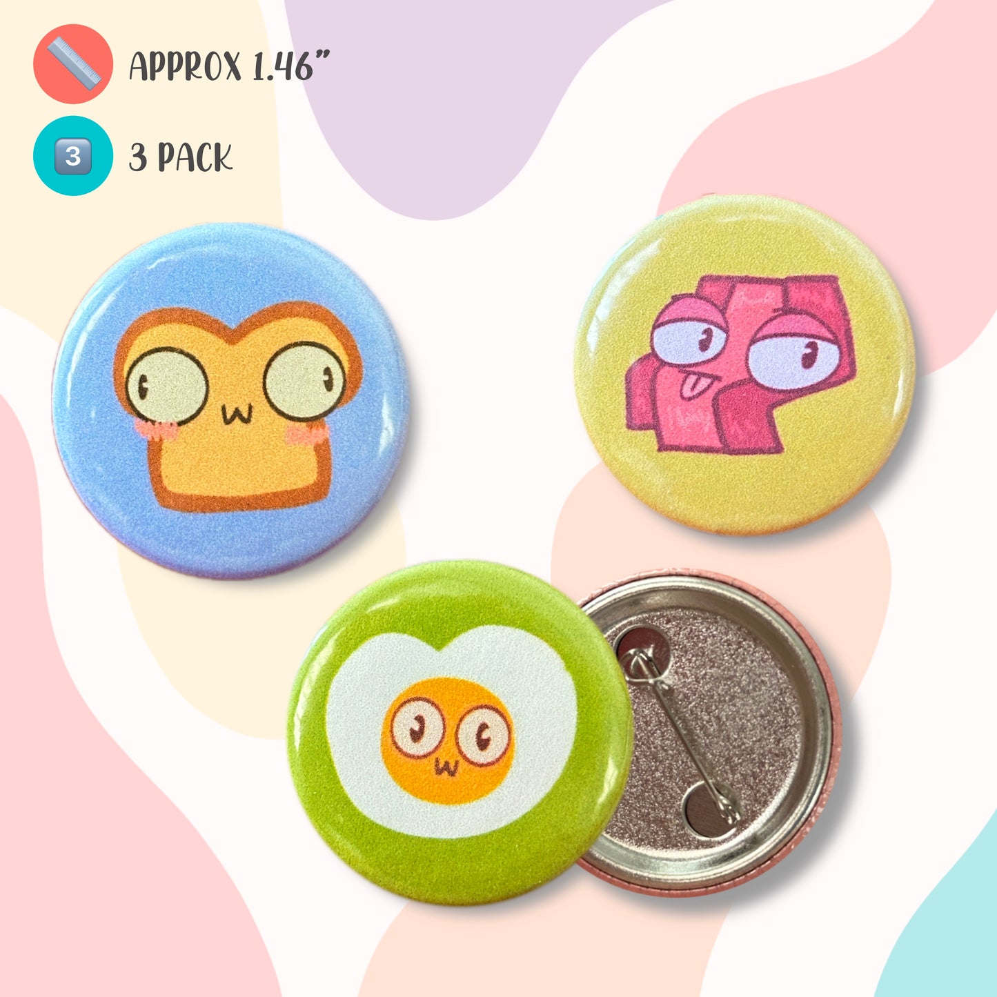 Breakfast Button Pin 3 pack