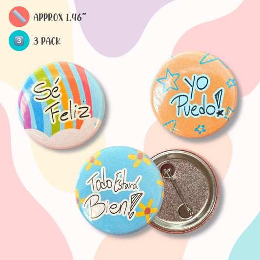 Motivational Phrases Button Pin 3 pack