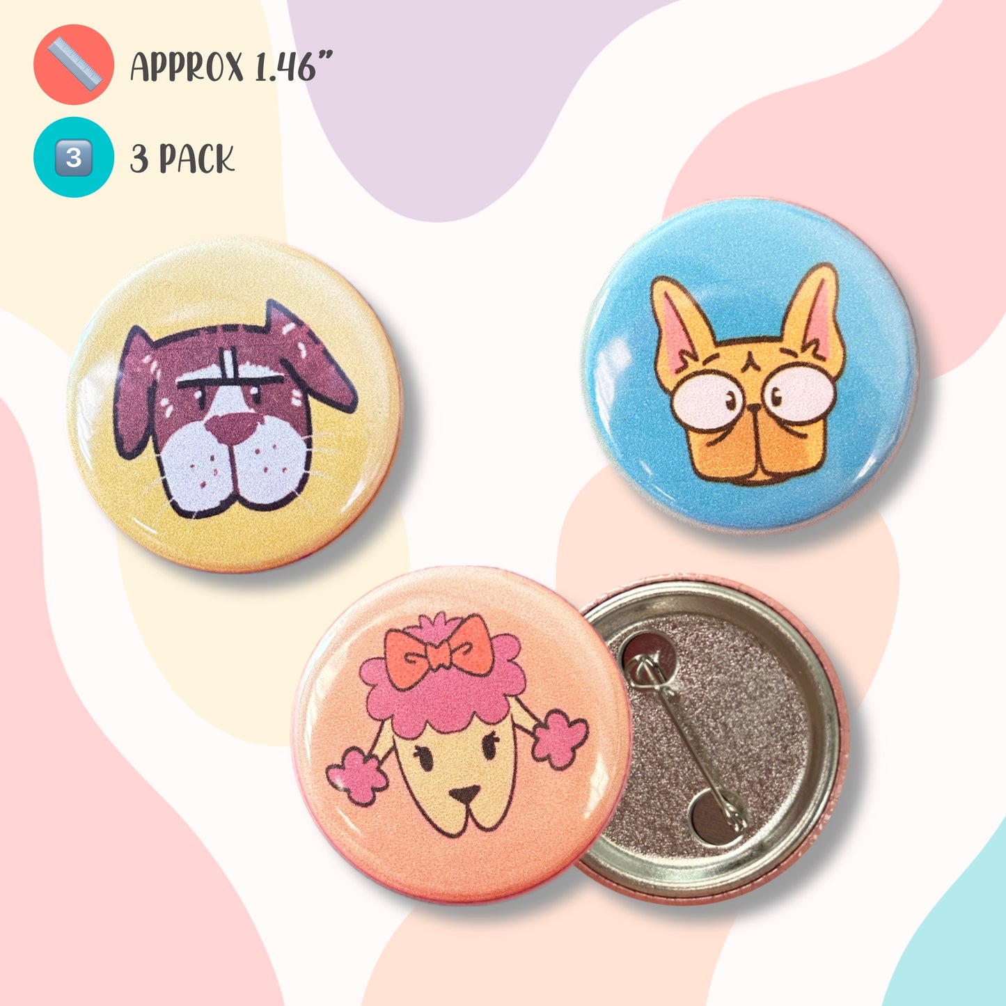 Dog Button Pin 3 pack