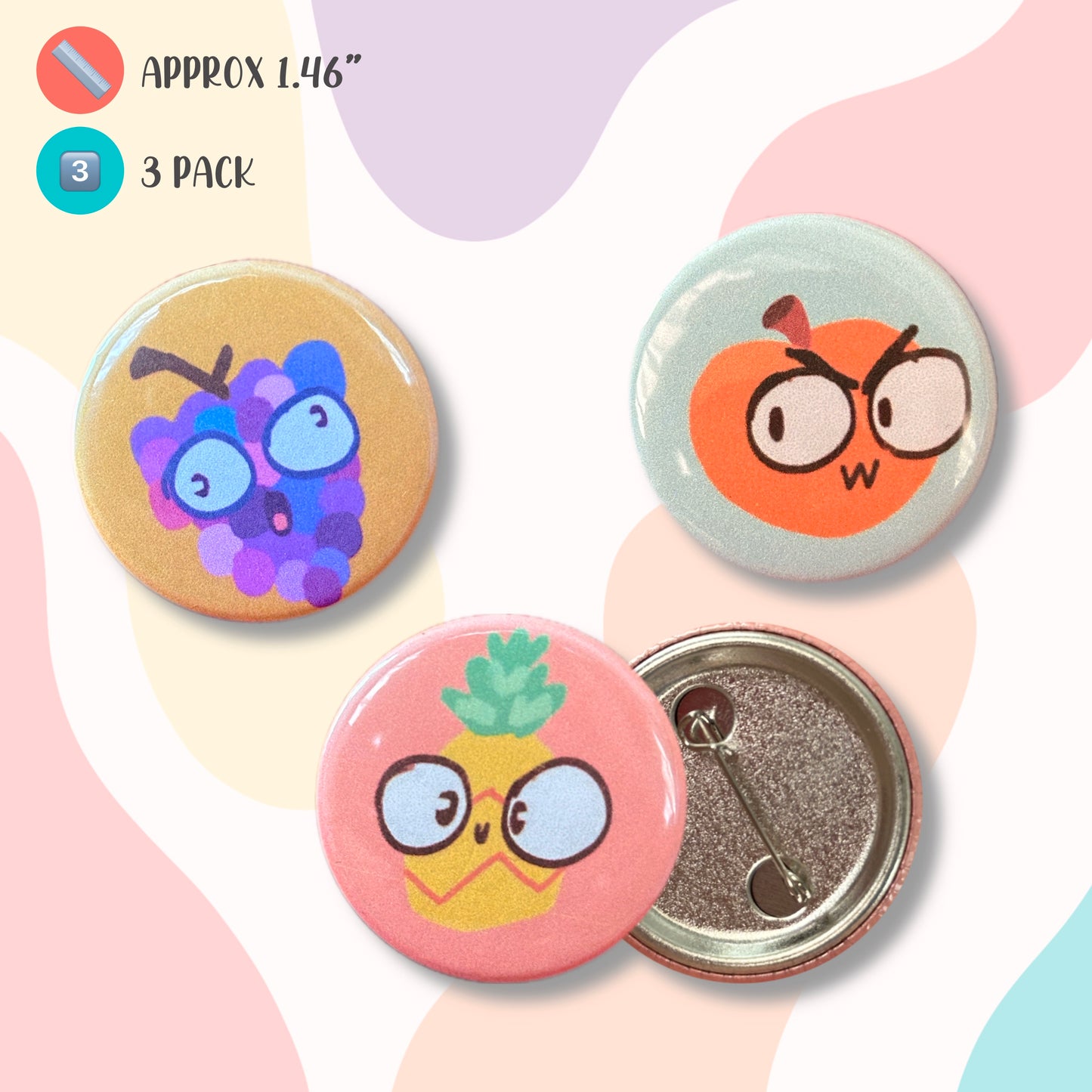 Fruit Button Pin 3 pack